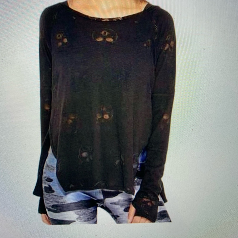NWT Terez black sugar skull burnout long sleeve